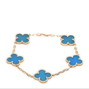 Beautiful Blue Agate Clover Bracelet - Van Cleef Style